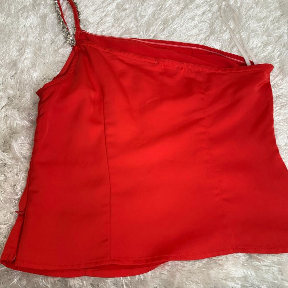 Superdown Revolve Red One Shoulder Rhinestone Str… - image 4